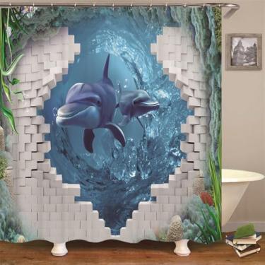 Imagem de Cortinas de chuveiro Ocean Dolphin Sea World Animal Tecido impermeável Cortina de chuveiro de banheiro Tamanho grande 240X180 Tela,DM294,W90xH180cm