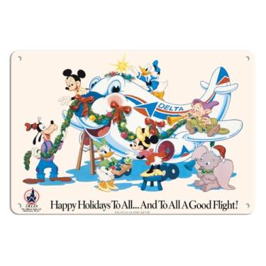 Imagem de Pacifica Island Art Mickey Mouse E Personagens Da Disney - Boas Festas Para Todas As Linhas Aéreas Delta (Companhia Aérea Oficial Do Mundo) Pôster De Viagem Vintage Década 1960 Placa Lata Metal 8 X