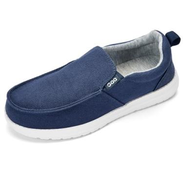 Imagem de RYIKA Mocassins masculinos sem usar as mãos livres, mocassins, mocassins, casuais, de lona, sapatos de barco, leves, antiderrapantes para caminhada, tênis macio, Azul marinho puro, 41