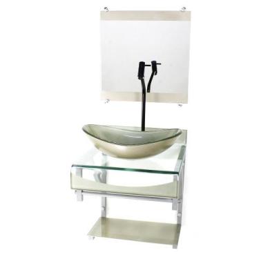 Imagem de Gabinete de vidro 40cm para banheiro curvado duplo pc cuba oval champa