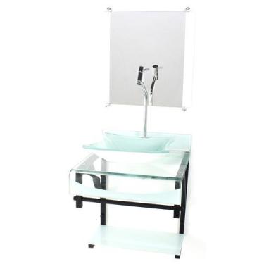 Imagem de Gabinete de vidro 40cm para banheiro curvado duplo pp cuba quadrada br