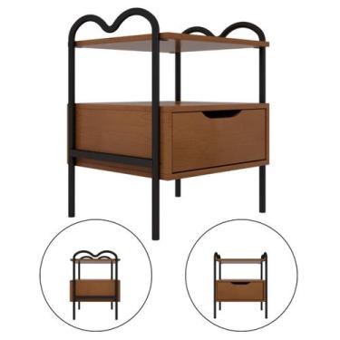 Imagem de Mesa Lateral Retrô Preto 1 Gaveta Linha Oasis Cabeceira - Lion Loja, n