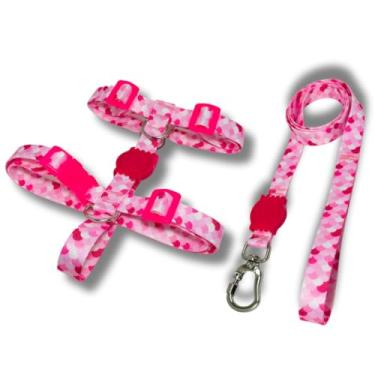Imagem de Coleira Peitoral Tipo H para Cães - Anti-Puxão com Guia de 1,10m | Varias Estampas (Rosa Sereia,P)