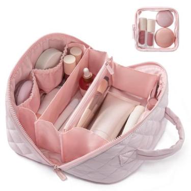 Imagem de Bolsa de maquiagem LOVEVOOK Travel Puffer impermeável rosa, conjunto d