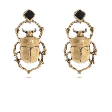 Imagem de DEYOUM Brincos vintage de besouro 14 femininos modernos banhados a ouro 14 fofos, besouros, cristal, inseto, besouro, brincos pendentes de gota, joia de verão, Medium, Metal, Sem pedra preciosa
