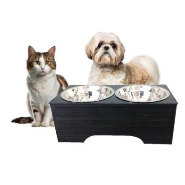 Imagem de Comedouro duplo suspenso para cães e gatos (adequado para cães pequenos) 3 mm, modelo personalizado em preto