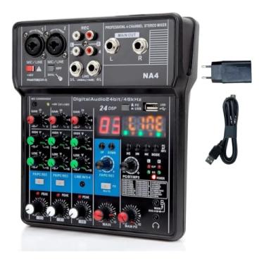 Imagem de Na4 Mixer de Áudio Profissional 4 Canais, Bluetooth, USB, Phantom Power 48V, Placa de Som Digital, Ideal para DJ, Podcast, Transmissões ao Vivo, Gravação e Música em Casa