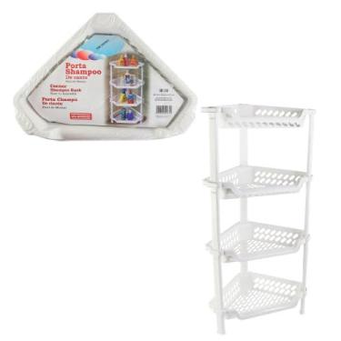 Imagem de Porta Shampoo de Canto Triangular, 4 Andares, 75 x 37 x 26 cm, Branco, Polipropileno
