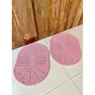 Imagem de Kit 2 Tapetes Oval P 55cm x 40cm Colorido Crochê Artesanal (Rosê)