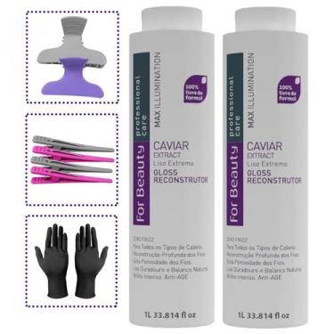 Imagem de 2 Escova Progressiva Reconstrutor Extrato Caviar 1L + Brinde - For Bea