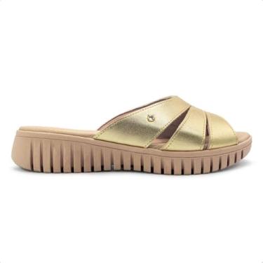 Imagem de Tamanco Usaflex Feminino Plataforma Couro Casual Ouro Light Casual Uc21001005 35