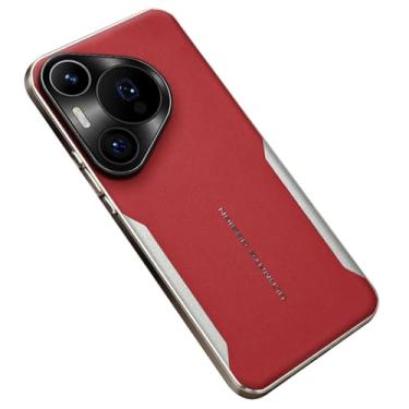 Imagem de LTLMYDAM Capa de couro vegano para Huawei Pura 70 Ultra/70 Pro/70 Pro+/70, capa traseira de proteção completa para câmera de luxo galvanizada, leve, fina, vermelha, 70 Pro