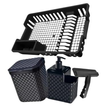 Imagem de Kit Cozinha Escorredor De Louça + Lixeira de Pia 5 litros + Porta Detergente + Rodinho de Pia