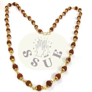 Imagem de Nature 5 Mukhi Rudraksha 6 mm 45 miçangas Mala com taça dourada Símbolo de joias sagradas extravagantes Símbolo de Espiritualidade Religião Reiki para Paz, Equilíbrio, Meditação Todos os Usos,