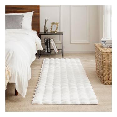Imagem de Ashler Tapete de pele de coelho sintético para o Natal, tapete de área de corredor macio e fofo branco de 7,5 m x 1,8 m, retangular lavável à máquina tapete felpudo para sala de estar, quarto, berçário - em forma de bolha 3D