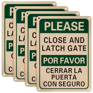 Imagem de Blulu Placa Bilíngue Inglês Espanhol Mantenha Portão Fechado Metal 25,4 cm x 17,8 cm Placas Fechadas de Porta Refletiva Resistente à Ferrugem Alumínio Impermeável (Verde Preto Branco)