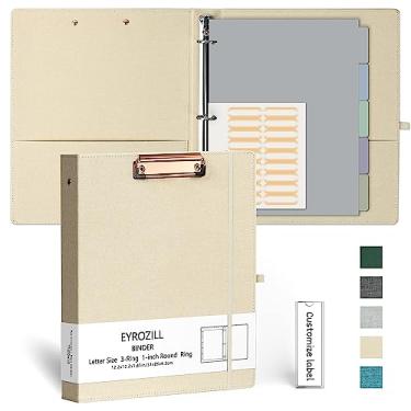 Imagem de EYROZILL Fichário de 3 anéis, organizador de fichário de linho de 2,5 cm para tamanho carta (21,5 x 28 cm) com 5 divisórias de abas, etiquetas de pasta de arquivo e pranchetas de perfil baixo, material escolar e de escritório - damasco