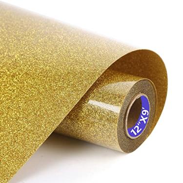 Imagem de HTVVETUR Glitter Gold HTV Vinyl Rolls Heat Transfer Vinyl - 12" x 9ft White HTV Vinyl for Shirts, Iron on Vinyl for Cameo - Easy to Cut & Weed for Heat Vinyl Design (J006-9ft)