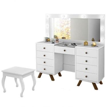 Imagem de Penteadeira 9 Gavetas Com Banqueta Cristal Branco - LUAPA MÓVEIS