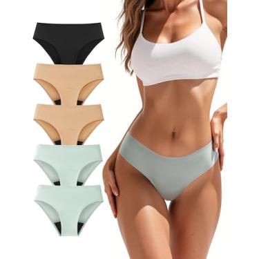 Imagem de TIICHOO Calcinha feminina de período menstrual, sem costura, à prova de vazamento, pacote com 5 unidades, 2 verdes/2 bege/preto, XXG