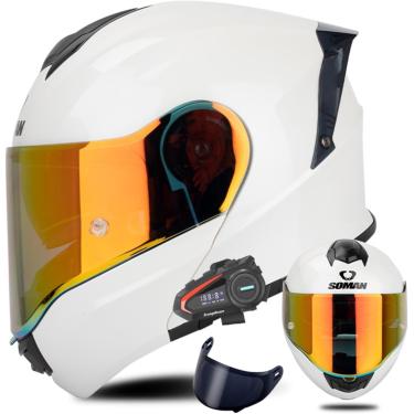 Imagem de Capacete De Moto Bluetooth Full Face, Capacete De Motocicleta Itegrated Crash, Capacete De Rosto Inteiro Com Viseira Hd Su Aprovado Pela Ece, Capacete De Motocicleta De Vár, B, M/(57~58cm)