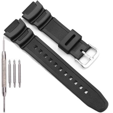 Imagem de Pulseira de relógio de resina natural compatível com Casio AE1000W AE1200WH F108WH W218H W219H W800HG MRW200H Pulseira de borracha impermeável, Fivela de aço preta, One Size, Casual