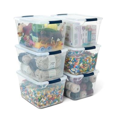 Imagem de Rubbermaid Cleverstore Clear 30 Qt/7,5 L, pacote com 6 recipientes de plástico empilháveis com tampas transparentes de travamento durável, armazenamento visível, ótimo para armário, lavanderia e cozinha
