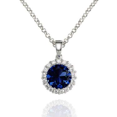 Imagem de namana Colar Halo feminino com pedras de zircônia cúbica coloridas. Colar de prata com pedra azul, verde ou azul claro ou colar de ouro rosa com uma pedra vermelha, Latão, Zircônia cúbica