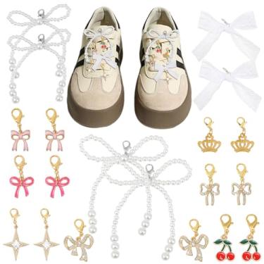 Imagem de Chanaco Pingentes de sapatos para tênis, meias, 20 peças, berloque de cadarço para mulheres, faça você mesmo, laço de pérola, acessórios de joias para chaveiro, bolsa, chapéu, moda, Small, Plástico