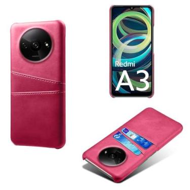 Imagem de Capas Compatível com Xiaomi Redmi A3 4G,Caso de couro PU-Tampa de telefone a prova de choque com 2 slots de cartão,Proteção anti-impressão digital e anti-gota-Rose Red