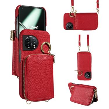 Imagem de Furiet Capa carteira para OnePlus 11 5G com alça de ombro e fivela de anel, bolsa de órgão flip de couro PU de luxo, suporte para cartão de crédito, capa para celular One Plus11 1 Plus 1plus11 One+ 1+