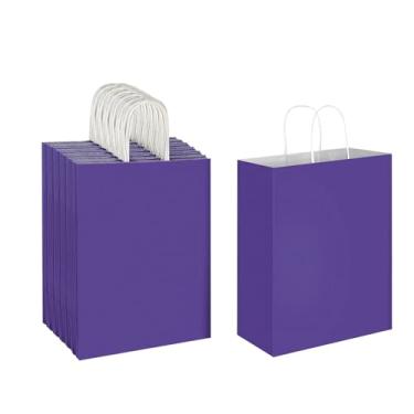Imagem de Oikss Pacote com 50 sacos de papel kraft roxo 25 x 33 cm com alças para lembrancinhas de festa de aniversário, compras, compras, negócios, sacolas de presente de artesanato reciclado (tamanho grande,