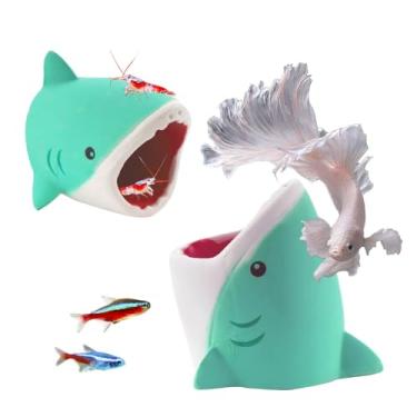 Imagem de DQITJ Pacote com 2 enfeites de aquário em resina em forma de cabeça de tubarão para peixes, camarões, esconderijo, caverna