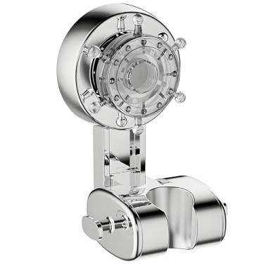 Imagem de Suporte de chuveiro de roda de navio pirata com ventosa ajustável – organizador de banheiro sem broca, suporte de parede com ventosa forte para mangueira de chuveiro, suporte de parede removível