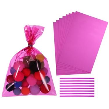 Imagem de PATIKIL Sacos de petiscos, 50 unidades de sacos de presente transparentes de 22 x 15 cm com laços torcidos presente de plástico para lembrancinhas de festa de doces, embalagem de doces, padaria, rosa