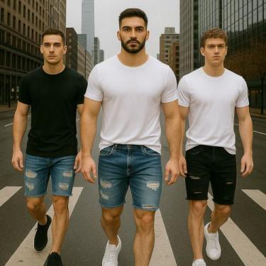 Imagem de Kit 3 Bermudas JEANS SKINNY RASGADAS Masculinas Casual Elastano Short 