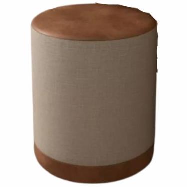 Imagem de Puff decorativo JM Acessórios Bélgica redondo em tecido linho bege