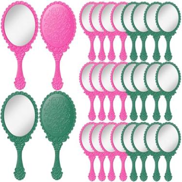 Imagem de Yalikop Pacote com 24 lembrancinhas de festa de bruxa espelho de mão vintage, espelho de flores em relevo portátil rosa e verde, espelhos decorativos de mão, presentes de fãs de filmes para festas de