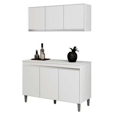 Imagem de Armário Aéreo e Balcão Gabinete Cozinha Manu 120cm Com Tampo 3 Portas Branco - Abmaza