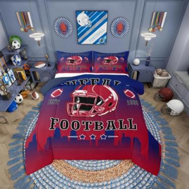 Imagem de Erosebridal Jogo de cama solteiro de futebol americano, rúgbi de esportes americanos, decoração de quarto de crianças, adolescentes e adultos, edredom de futebol americano (buffalo)