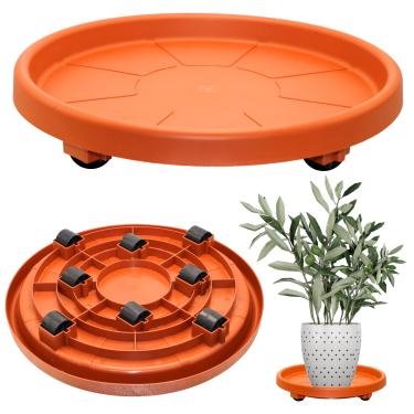Imagem de Prato com Rodas 40cm Suporte para Vasos com Rodízios Suporta até 120kg | Ambientes Internos e Externos - Top Garden (Terracota)