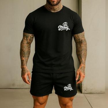 Imagem de Kit 2 Peças Ref 249 Short TACTEL Estampado Be Strong E Camiseta Mascul
