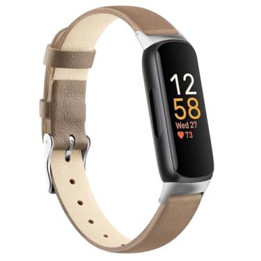 Imagem de AK Pulseira de couro compatível com Fitbit Inspire 3 para mulheres e homens, pulseira de substituição de couro de grão superior clássico macio para Fitbit Inspire 3 Fitness Tracker (cinza)