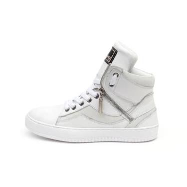 Imagem de Tênis Sneaker Cano Alto em Couro com Zíper 20500 Bawmi, Branco, 38