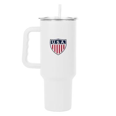 Imagem de Logo Brands Garrafa Quencher Masculina com Logotipo do Futebol Nacional 1950 EUA 1950 – Copo de Aço Inoxidável Isolado a Vácuo com Alça e Canudo – Mantém Bebidas Frias para Uso Diário