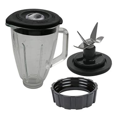 Imagem de Jarro e recipiente redondo para liquidificador de vidro de 1,4 l de substituição, 5 xícaras, substitui o pote com 4 lâminas planas e fundo para Hamilton Beach 14 Speed Blendmaster 1,134 g. Mistura