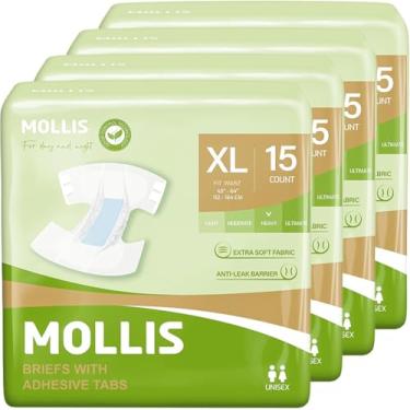 Imagem de MOLLIS Fraldas para Adultos Unissex, Cuecas Descartáveis com Controle de Odor, GG, 60 Unidades (4 Pacotes com 15)
