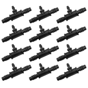 Imagem de AYLIFU Peças do sistema de irrigação por gotejamento de três vias para mangueira de jardim, conectores de irrigação por gotejamento pretos de 3/20.3 cm a 1/10.2 cm, acessórios de irrigação por