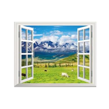 Imagem de Impressões em tela paisagens-Arte parede para janela falsa-Animais pastagens Montanha-Natureza Pintura Decoração Banheiro 60x80cm Sem Moldura