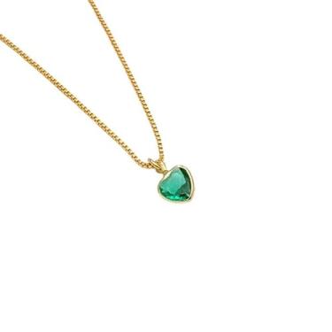 Imagem de Colar feminino elegante com pingente de zircônia colorida em formato de coração, banhado a prata 925 ou ouro 18k(Ouro-Verde escuro)
